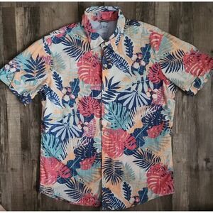 Izod Saltwater Shirt Mens Large Relaxed Tropical All Over Print Cotton Button Up